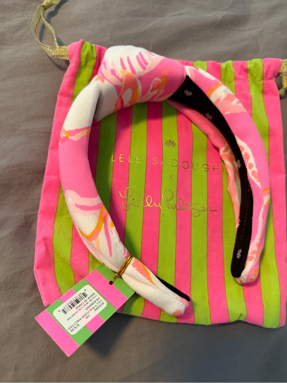Lilly Pulitzer x Lele Sadoughi Pink & Green Floral Knot Headband